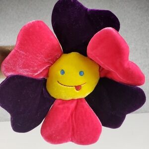Russ Berrie Smiley Face Flower Plush 17" Bendable Pink Purple Posable Deco 25393